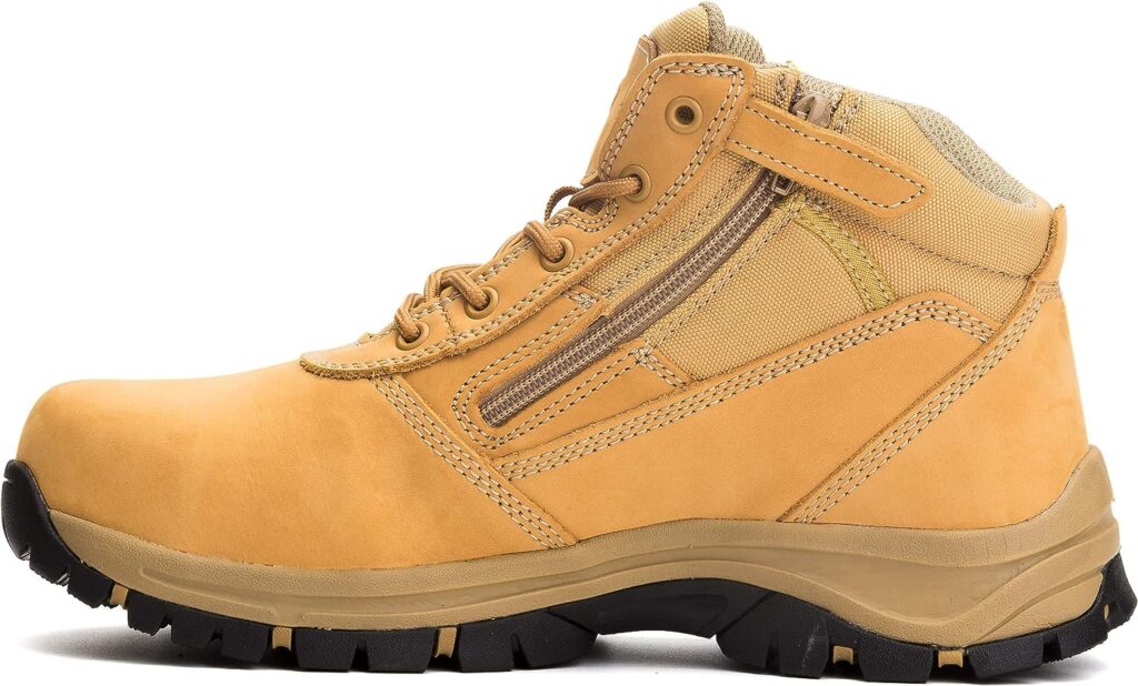 OUXX Mens Work Boots, YKK Zipper, Steel Toe Slip-Resistant Rubber Leather Safety Shoes, Waterproof, Puncture-Proof(OX2518)