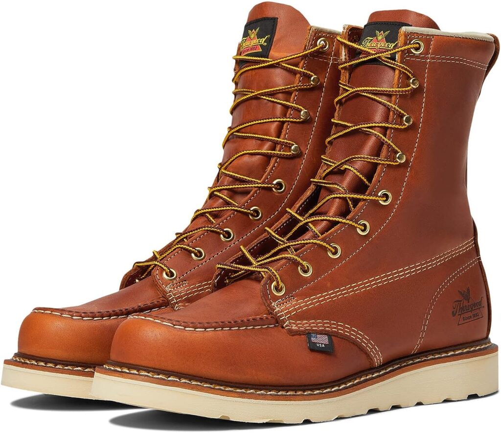 Thorogood American Heritage 8” Moc Toe Work Boots For Men Breathable Leather Boots With Slip-Resistant MAXWear Wedge Outsole and Goodyear Storm Welt