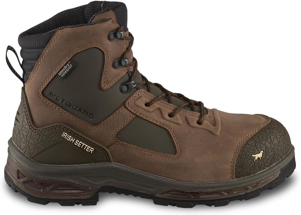 Irish Setter, Kasota, Men’s, 6, Waterproof, Non-Metallic Safety Toe  Internal Metguard, Work Boot, Brown