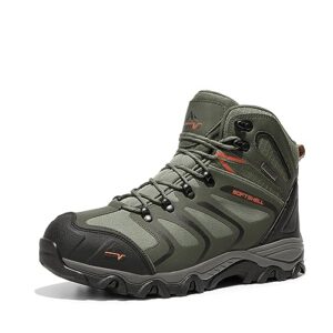 NORTIV 8 Men's Ankle High Waterproof Hiking Boots Outdoor Lightweight Shoes Trekking Trails Armadillo,Size 11,Army/Green/Black/Orange,160448_M