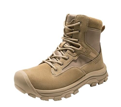 NORTIV 8 Men's Waterproof Work Military Tactical Boots Rubber Toe Leather Outdoor Hiking Motorcycle Combat Boots,Size 10,SAND,SNMT247M