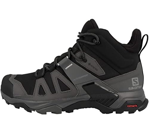 Salomon X Ultra 4 MID Gore-TEX Hiking Boots for Men, Black/Magnet/Pearl Blue, 10 Wide