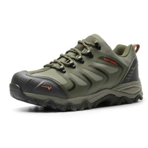 NORTIV 8 Men's Low Top Waterproof Hiking Shoes Lightweight Trekking Trails Outdoor Work Shoes 160448_Low Armadillo Army Green Black Orange Size 7 M US