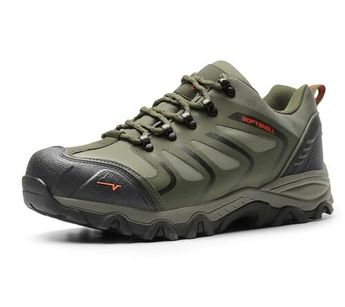 NORTIV 8 Men's Low Top Waterproof Hiking Shoes Lightweight Trekking Trails Outdoor Work Shoes 160448_Low Armadillo Army Green Black Orange Size 7 M US