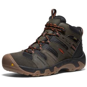 KEEN Men's Headout Mid Height Waterproof All Terrain Hiking Boots, Black Olive/Fossil Orange, 11.5 US