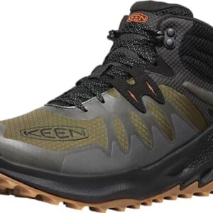 KEEN Men's Zionic Mid Height Waterproof All Terrain Hiking Boots, Dark Olive/Scarlet Ibis, 11.5