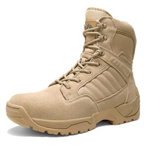 NORTIV 8 Mens Military Tactical Work Boots Hiking Side Zipper Mid Ankle Outdoor 6 Inches Motorcycle Combat Boots Size 10.5 M US Desert, Sand-6 Inches