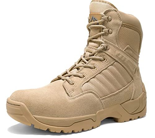 NORTIV 8 Mens Military Tactical Work Boots Hiking Side Zipper Mid Ankle Outdoor 6 Inches Motorcycle Combat Boots Size 10.5 M US Desert, Sand-6 Inches